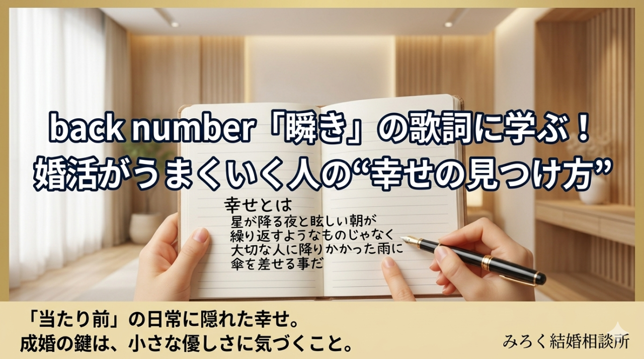 back number「瞬き」の歌詞に学ぶ！婚活がうまくいく人の“幸せの見つけ方”