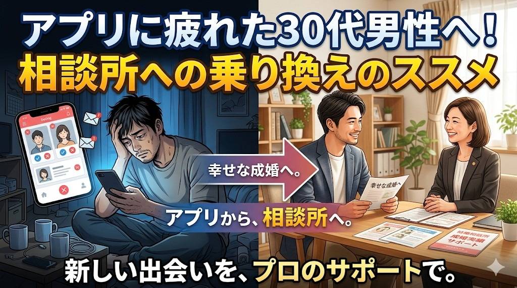 アプリに疲れた30代男性へ!相談所への乗り換えのススメ