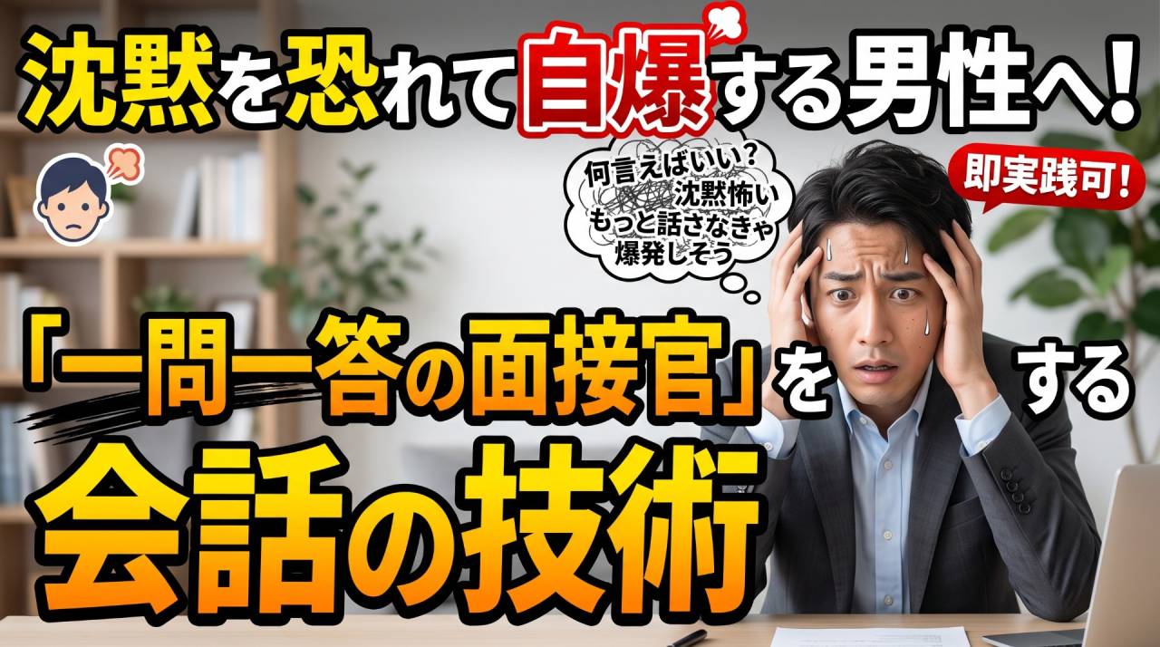 沈黙を恐れて自爆する男性へ！「一問一答の面接官」を脱出する会話の技術