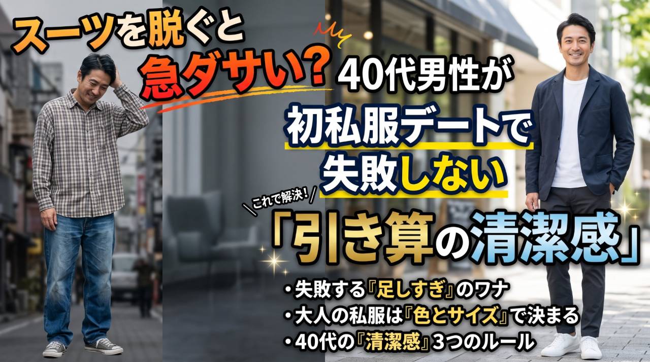 スーツを脱ぐと急にダサい？40代男性が初私服デートで失敗しない「引き算の清潔感」